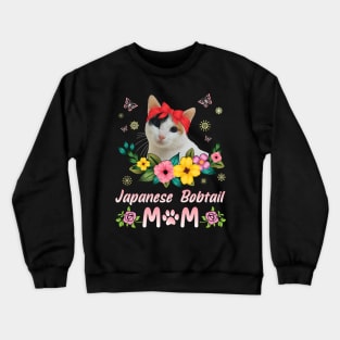 Flowers And Japanese Bobtail Cat Happy Mother Day Mommy Mama Crewneck Sweatshirt